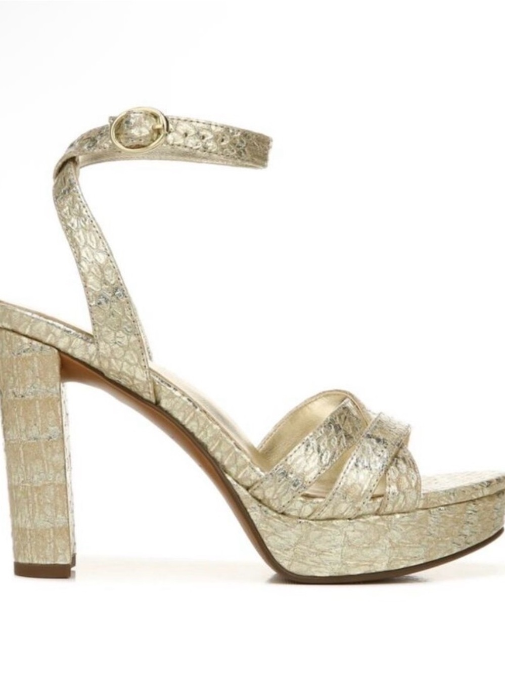 Naturalizer Mallory Platform Heeled Sandals | Gold Snake | Size: 9.5 Wide - Picture 2 of 10